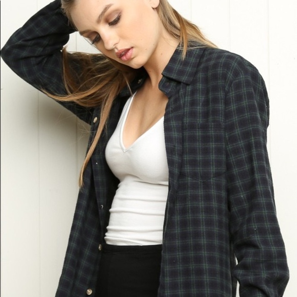 Brandy Melville Green Flannel Button Down